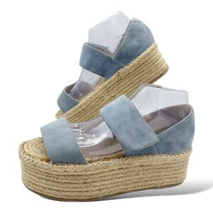 Jeffrey Campbell Light Blue Suede Espadrille Platform Wedge Sandal Size 9